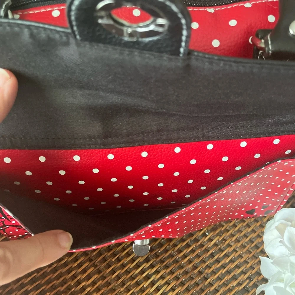 Disney Parks Minnie Mouse Red & White Polka Dot Vegan Leather Handbag - Picture 6 of 13
